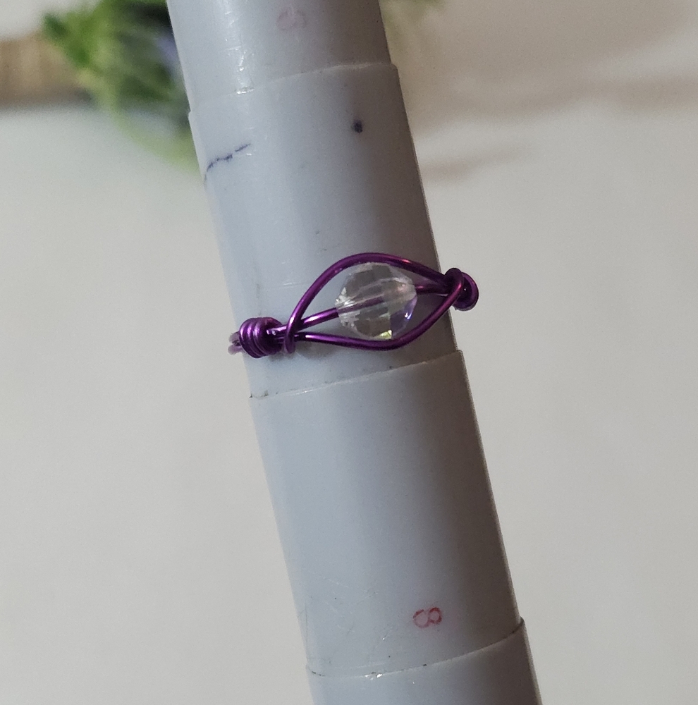Handmade Vintage Aurora Borealis Crystal Wire Wrapped Ring Size 7 / Made to Size - Picture 13 of 13